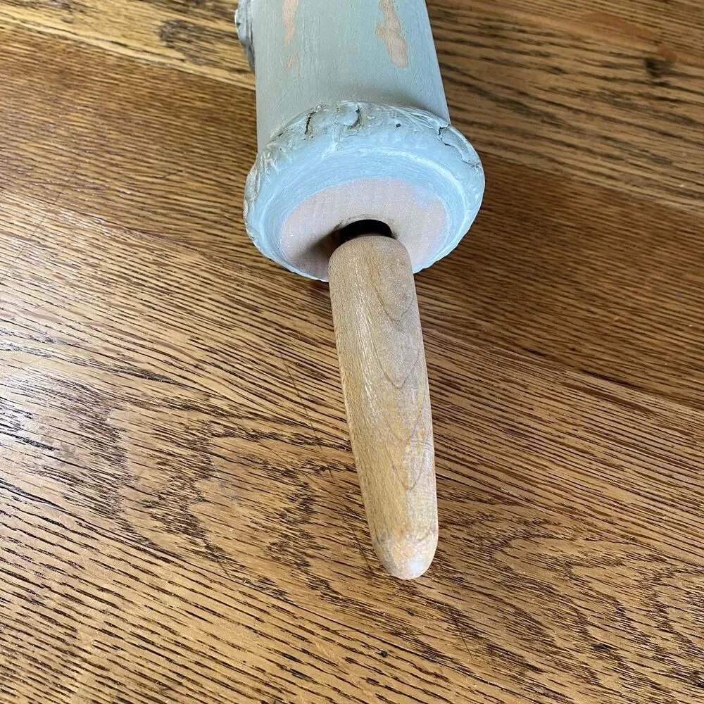 Rooster Embossed Rolling Pin Farmhouse Decor Sage Green Tan Distressed